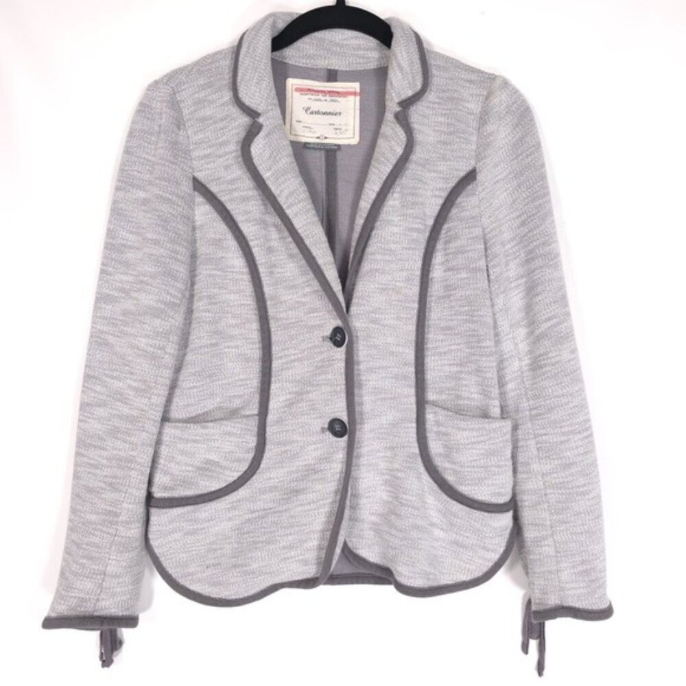 Anthropologie Cartonnier Blazer Women’s SMALL‎ Gray Knit 2 Button Cotton Pockets